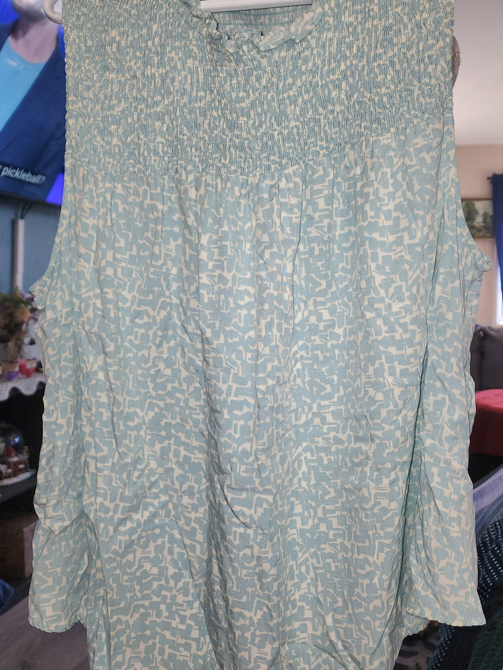 Ava & Viv Light Blue and White Smocked Neck Tank Top Sz 2X